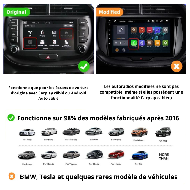 Boitier CarPlay et Android auto sans fil